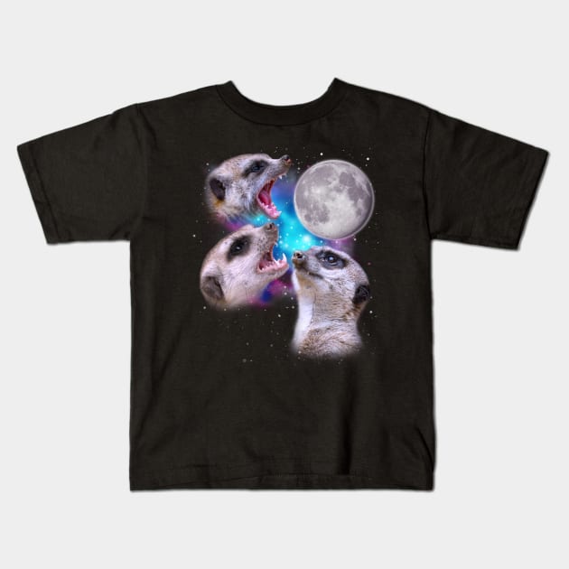 Three Meerkats Howl at the Moon Kids T-Shirt by darklordpug
